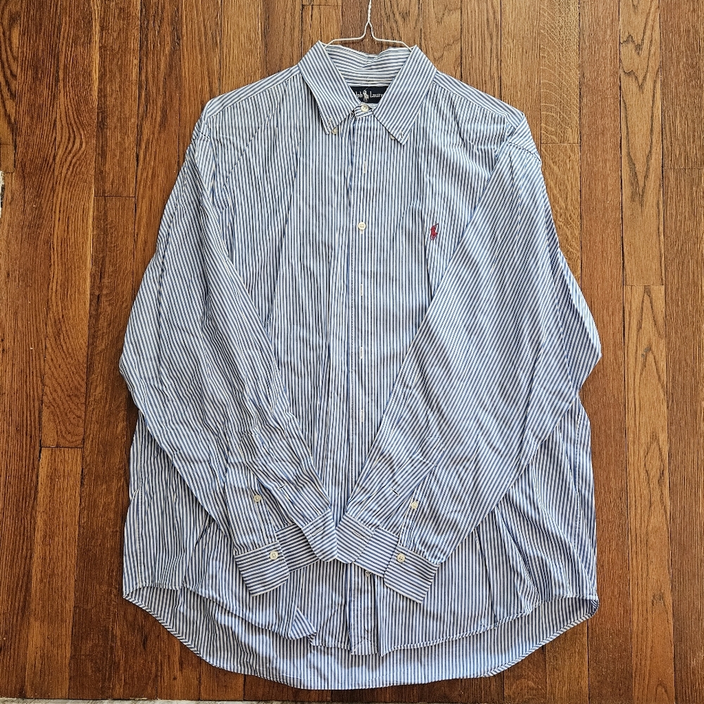Mens Blue Stripe Ralph Lauren button up shirt XL